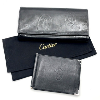 Auténtico CARTIER Feliz Cumpleaños Negro Patente Cartera y Clip Moner Set 2 piezas WDbag 8971