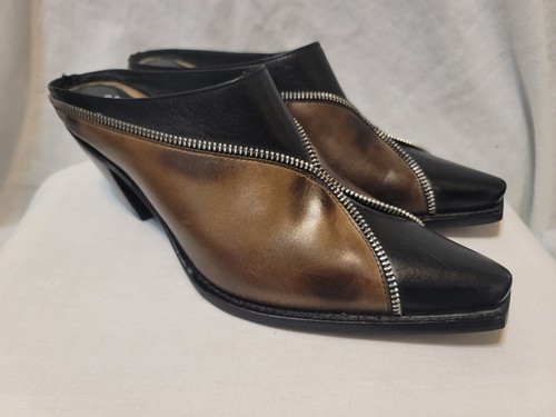Charlie 1 Horse Leather Mules Women Sz 8.5B Zipper Trim Black Lucchese Western - Picture 4 of 11