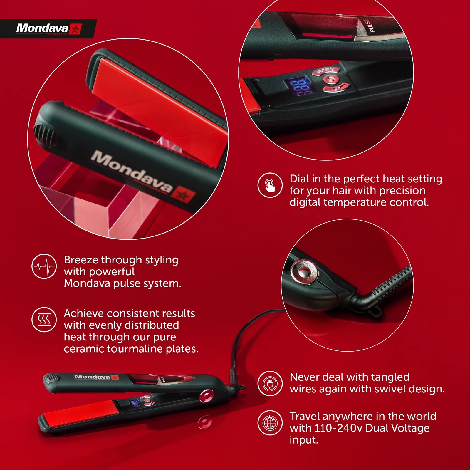 Professional Ceramic Tourmaline Hair Straightener Flat Iron and Curler, Ionic...