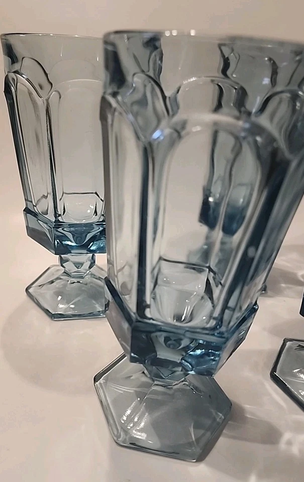 Juego de 4 vasos de té helados vintage Fostoria Virginia azul claro 7" de alto 12 oz Foto 3 de 4