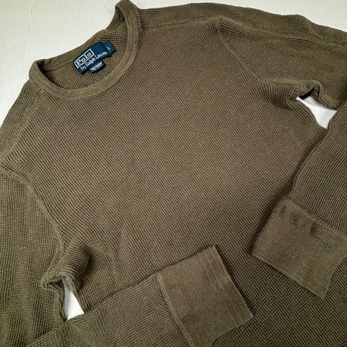 Polo Ralph Lauren Boys Large Thermal Shirt Base Long Sleeve Olive Waffle Stretch