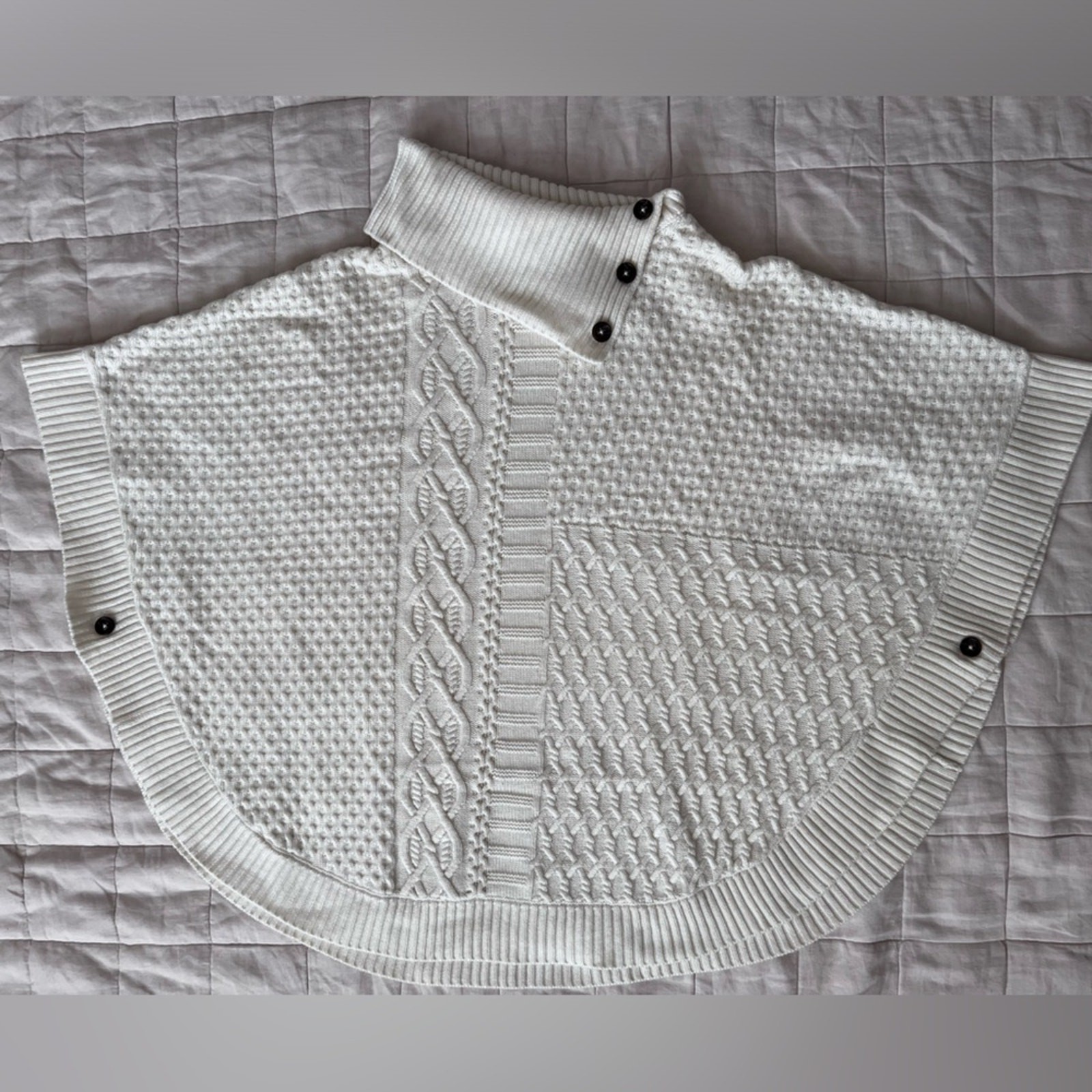 Talbots Cream Patchwork Cableknit Lambswool Blend… - image 1