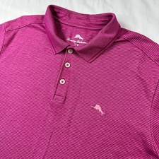 Tommy Bahama Polo Shirt Mens Large Pink Marlin Island Zone Golf Rugby Casual
