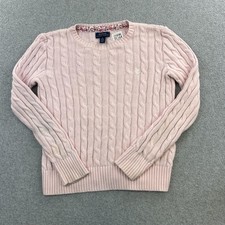 Polo Ralph Lauren Sweater Girls Medium 8-10 Pink Cable Knit Crewneck Pullover