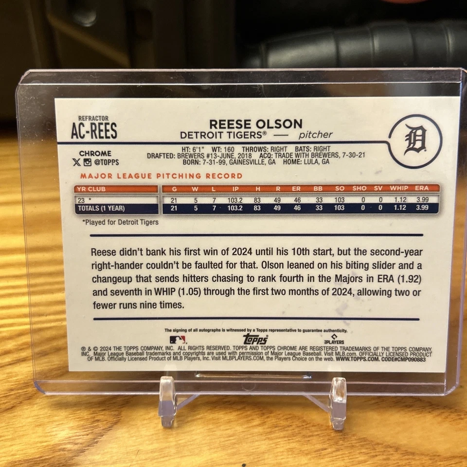 Reese Olson 2024 Topps Chrome Update Rookie Refractor Auto /499 - Image 2 of 4