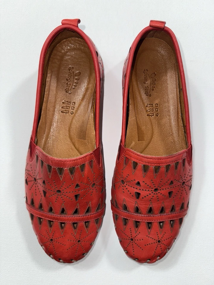 Spring Step Red Women's Leather Fusaro Loafer Eyelet Comfy Slip-On Shoe US 7.5 - Image 2 of 4
