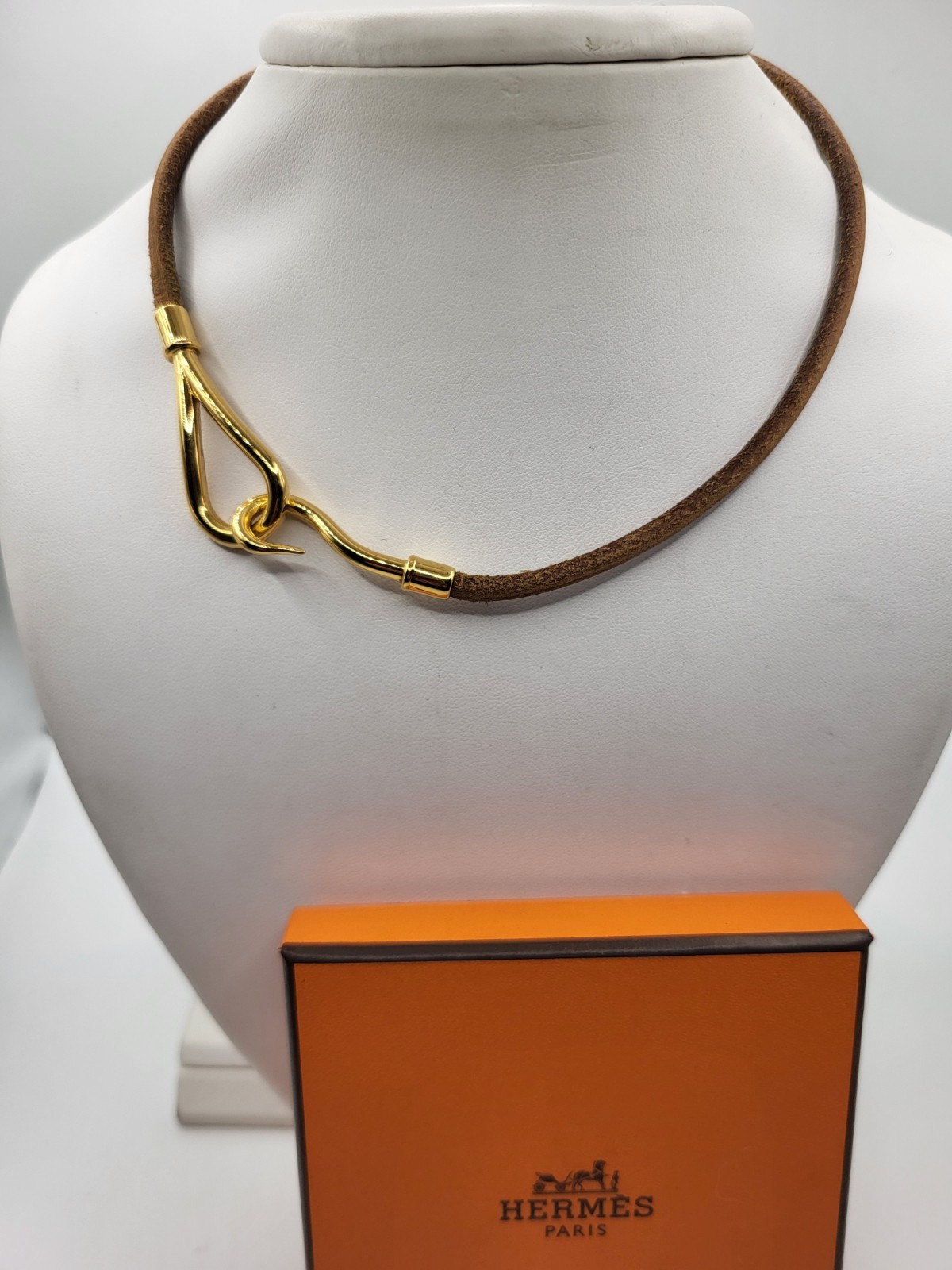 HERMÈS Double Wrap Leather Jumbo Hook Bracelet Necklace Unisex Box MSRP $495 image 2