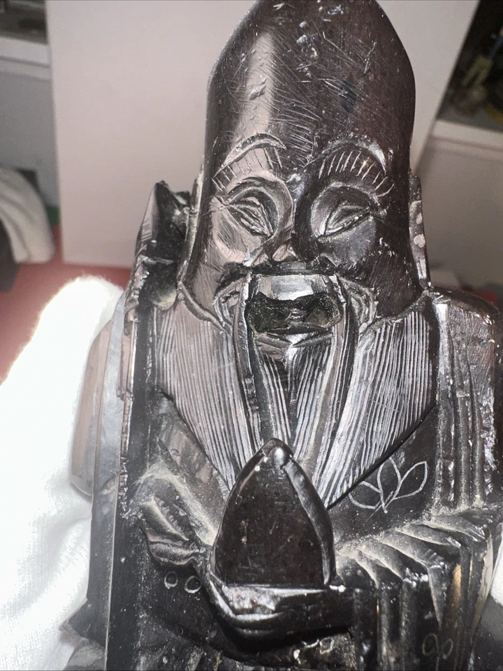 Figura china tallada en piedra de jabón de Shou Xing Foto 2 de 4