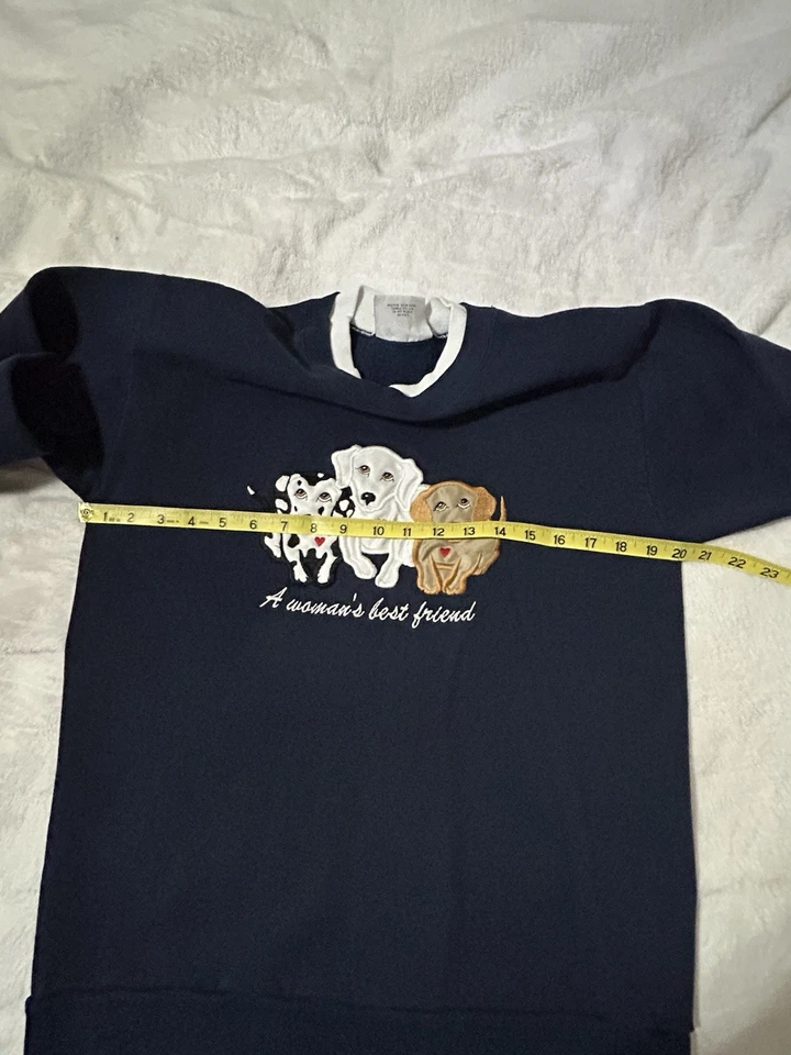 Vintage 90s Women’s Navy Blue Long Sleeve Crew Neck Sweatshirt Puppy Dog Size M - Image 2 of 4