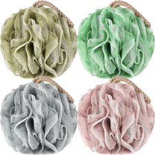 Loofah Sponge Pack of 4, Deep Cleansing Body Scrubber for Shower, Exfoliating