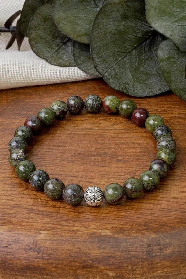 Elegante pulsera africana con cuentas de piedras de sangre - piedras preciosas únicas de 8 mm, longitud de 19 cm Foto 2 de 2
