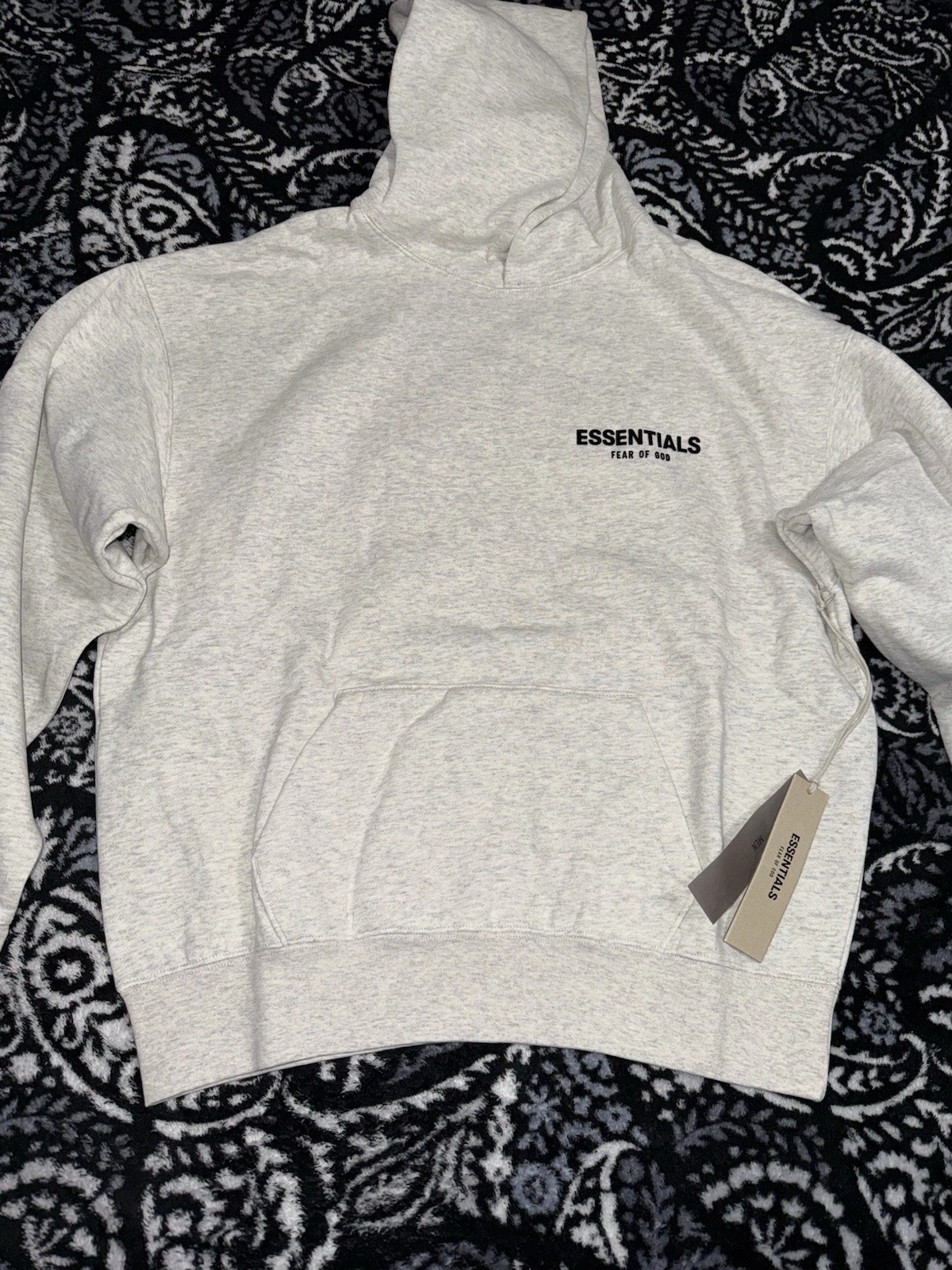 Felpa con cappuccio Fear Of God Essentials farina d'avena leggera uomo piccola vestibilità oversize nuova