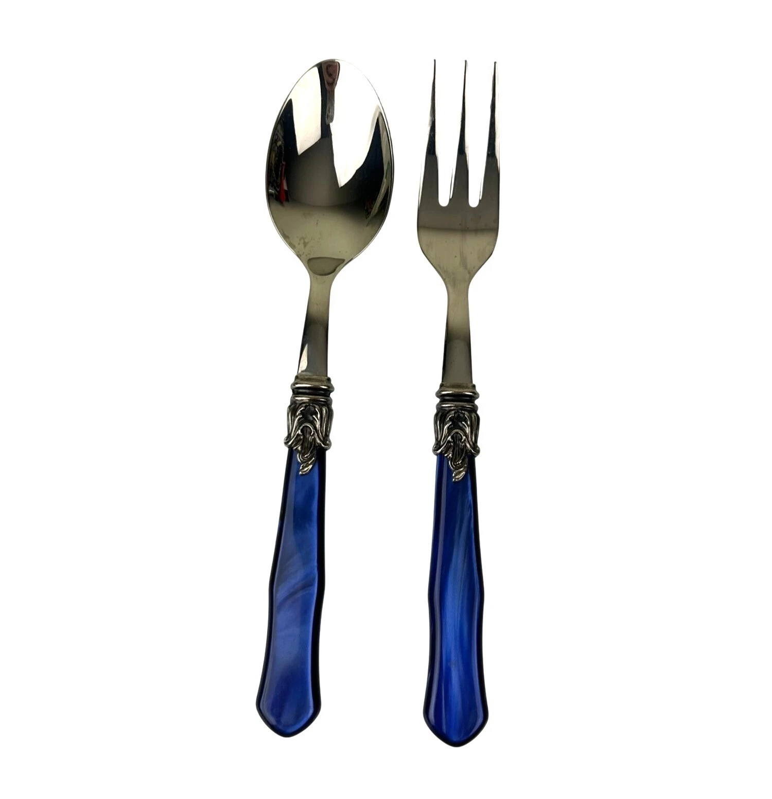INOX Napoleon 18/10 Made in Italy Blue Stainless Steel Serving Spoon & Fork 9.5"