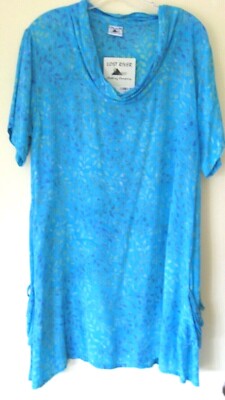Lost River Clothing Batik Tunic Short Sleeve Dress Lg Turq Blue Green Multi NWT
