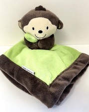 Carter  s Monkey Baby Lovey Security Blanket Brown Green Soft Velour Toy EUC