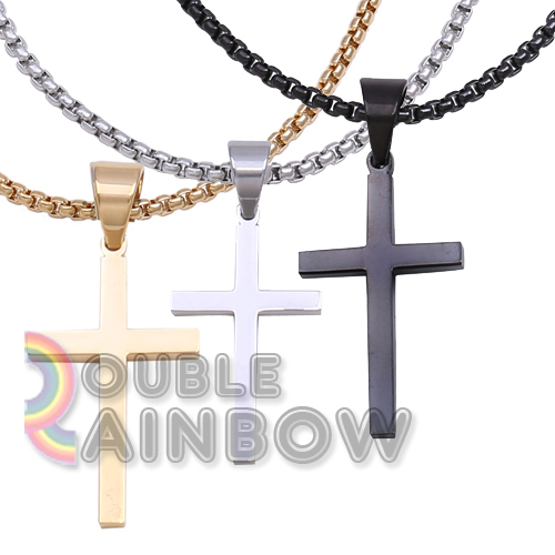 Men Stainless steel Plain Gold Silver Black Cross Pendant Necklace Chain Link#30