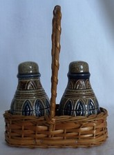 Rare SALIERE POIVRIERE BETSCHDORF Vintage en Grès Décor relief avec Panier osier