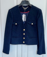 NWT J Crew sz 10 navy blue wool blend v-neck lady jacket in maritime tweed BV211