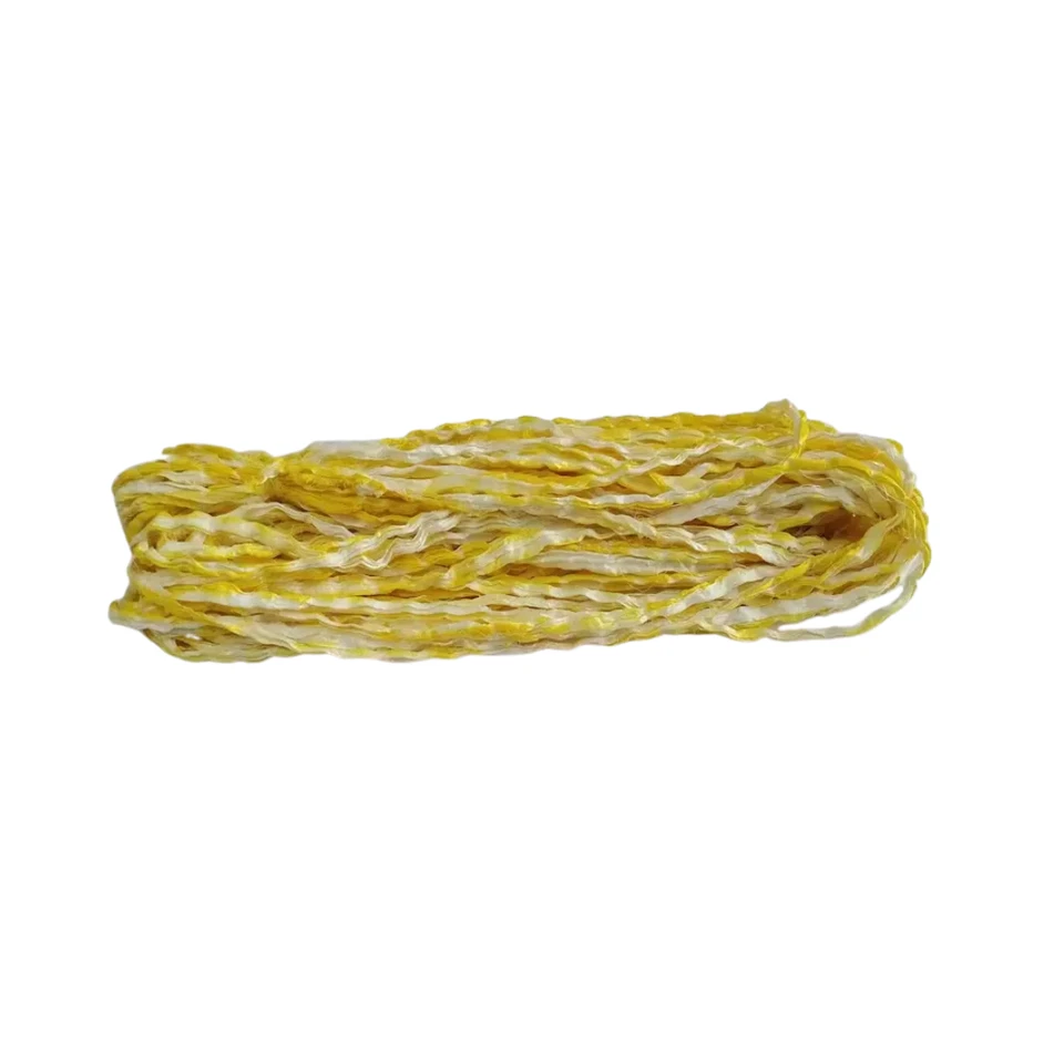 Sari Silk Ribbon super bulky yarn -Yellow, Cream SHIBORI dye - Image 3 of 4