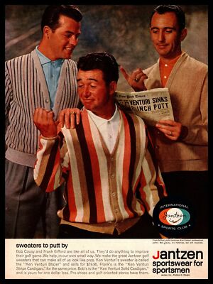 1962 Bob Cousy Frank Gifford Ken Venturi In Jantzen Cardigan Sweaters Print Ad