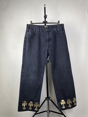 パンツ 00s DOLCE&GABBANA black denim pants y2k Dolce & Gabbana Double BIG LOGO Faded Black Denim Pants Men's 37in