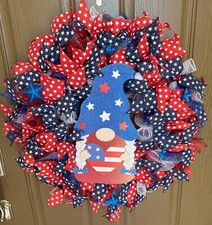 Deco Mesh Patriotic 4th of July Wreath Gnome