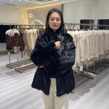 Cappotto donna pelliccia di coniglio invernale caldo collo alto moda caldo casual cappotto nuovo