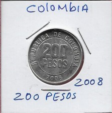 COLOMBIA 200 PESOS 2008 UNC QUIMBAYA SPINDLEWHEEL WITH STYLIZED BIRD HEADS,STATE
