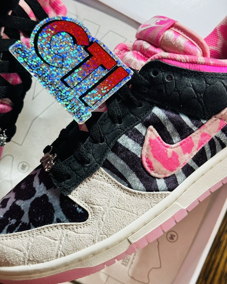 NIKE DUNK LOW BY YOU VELVET TIGER PINK BLACK WHITE - SIZE NIKE DUNK LOW BY YOU VELVET TIGER PINK BLACK WHITE - SIZE