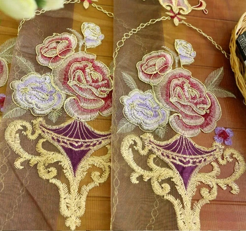 Blumen bestickt Halb Verdunkelungsvorhang Europäische Gardine für Wohnzimmer 1 Panel - Bild 38 von 44