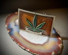 Marijuana Pot Leaf Cannabis Farmer Weed Smoker 70s Vintage Belt Buckle Signed
