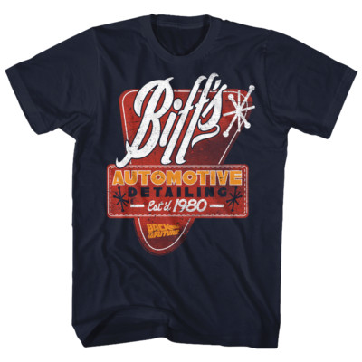 Back To The Future T Shirt Mens BIFFS DETAIL 100% Navy Cotton in Sizes SM - 5XL