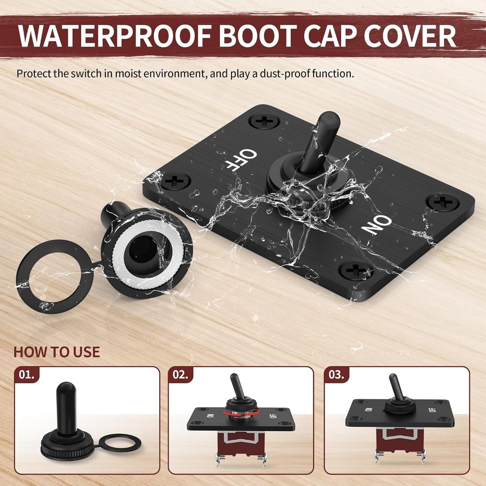 1 PZ Interruttore a levetta 12V DC 30A 2 Pin ON Off SPST ON ON A scatto Momentaneo Con coperchio for Auto Car Marine Boat (Color : (ON)-OFF-(ON) Mome
