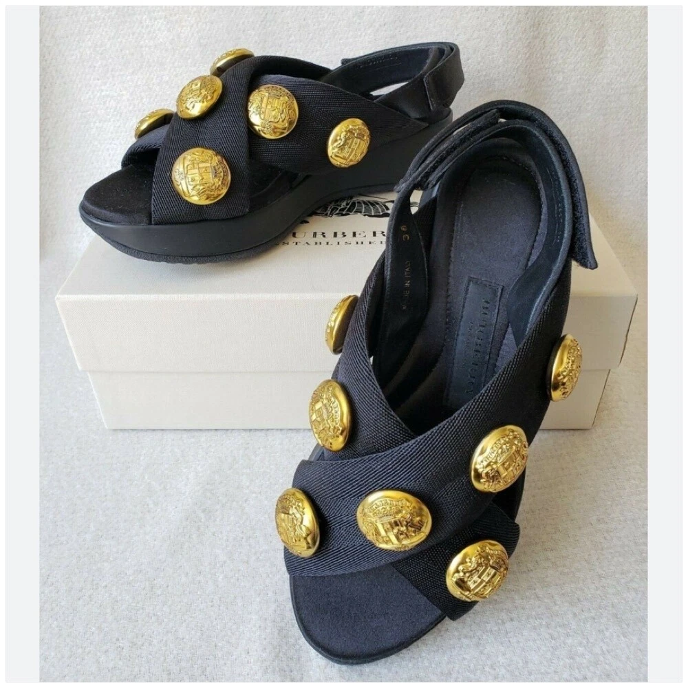 Elegant Gold Button Sandals: Burberry Black Gold Button Sandals