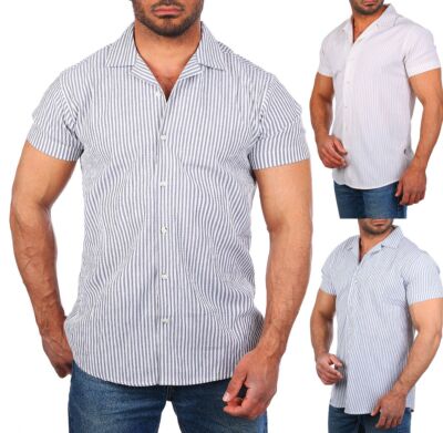 Herren kurzarm Hemd gestreift Carisma trendige Riffel Optik retro Look 9270