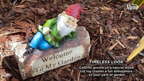 9" Outdoor Garden Gnome Statue with Welcome Sign, Yard Decor, Multicolor - Picture 9 of 9