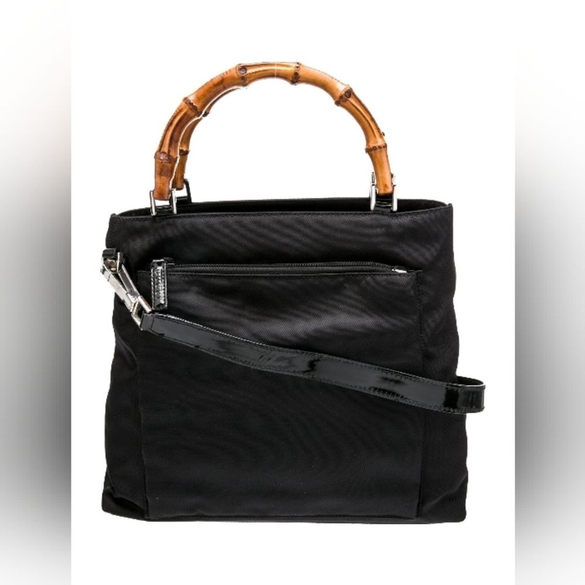 Gucci Bamboo Black Nylon & Leather 2-Way Hobo Hand Bag  display picture 1