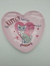 Pottery Barn Kids Heart Shaped Plate Kitten Valentine Melamine 8.75"