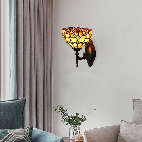 Baroque Vintage Stained Glass Shade Wall Lamp Tiffany Sconce Wall Light Fixture - Picture 8 of 9
