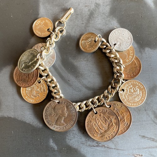 Vintage Regina Elizabeth II Dei Gratia South Africa Canada Mexico Coin Bracelet