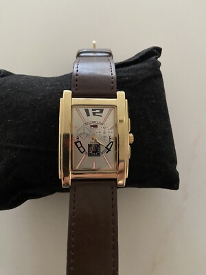 BUGLE BOY WHITE DIAL GOLD TONE FACE  /2 TONE BEZEL / LEATHER BAND WORKS GREAT