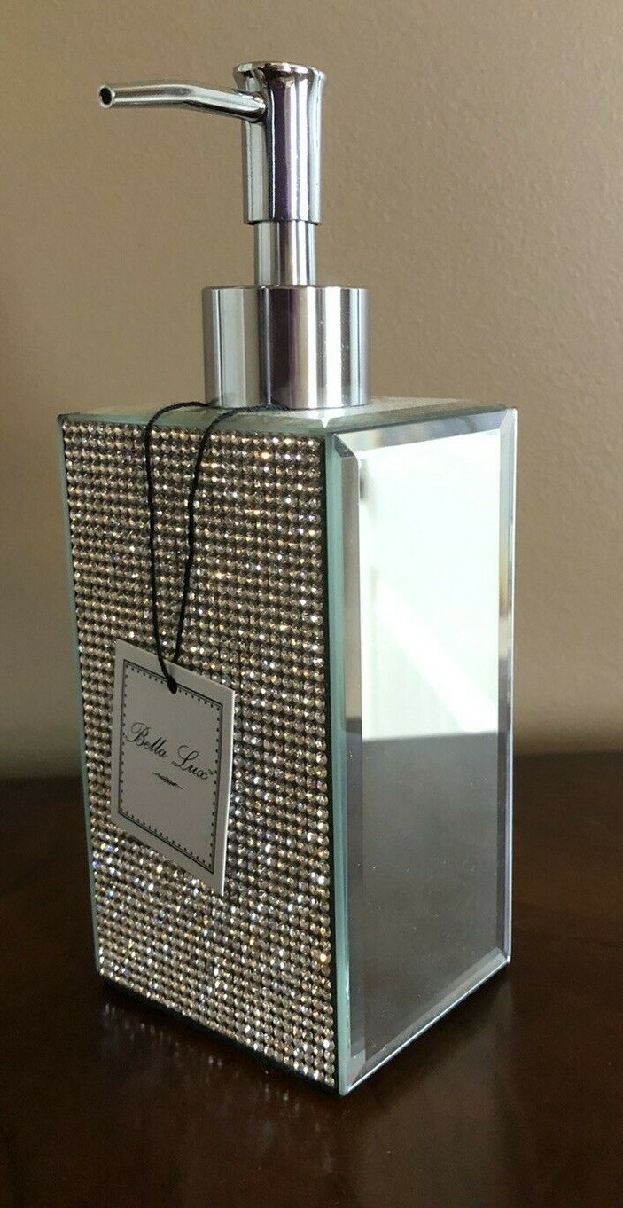 Bella Lux FULL CRYSTAL RHINESTONES & MIRRORS Soap Dispenser BATHROOM
