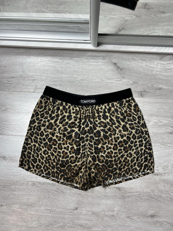 TOM FORD Velvet Trimmed Leopard Print Silk Blend Satin Short Women's Size M - Image 4 of 4