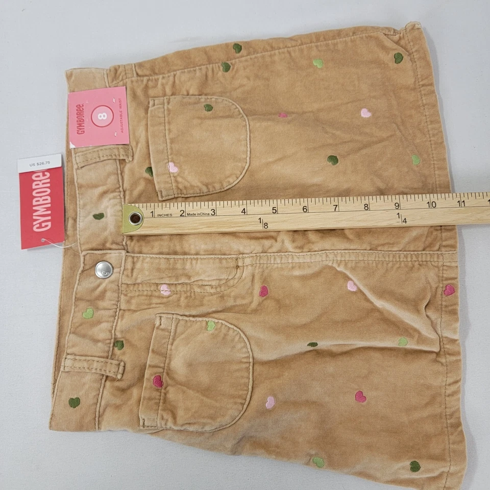 Falda Gymboree Niña Talla 8 NUEVA Marrón Imitación Gamuza Bordada Corazones Bolsillos Foto 3 de 4