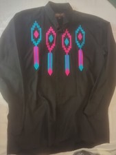 Perruzo Uomo Southwestern Tuxedo Shirt Black L 16-16 1/2 90s