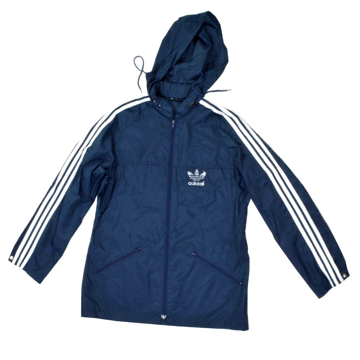ADIDAS Vintage 80s STYLE TRACK TOP JACKET WINDRUNNER WINDBREAKER NAVY WHITE M