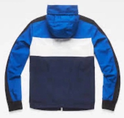 G-Star Raw Mens Medium Jacket Setscale Hood Stripe Blue Sport Bomber Windbreaker