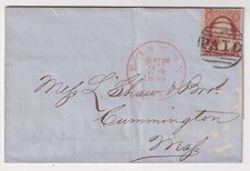 USA Mi 9 mit K1 "PAID" auf Brief Boston - Cummington