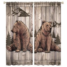 Brown Bear Curtains, Rustic Wooden Board Forest Wild Animal Window Treatments...