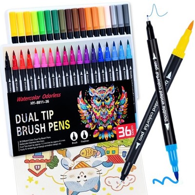 36 Colors Brush & Fine Dual Tip Art Markers 1 Count (Pack of 36), 36 